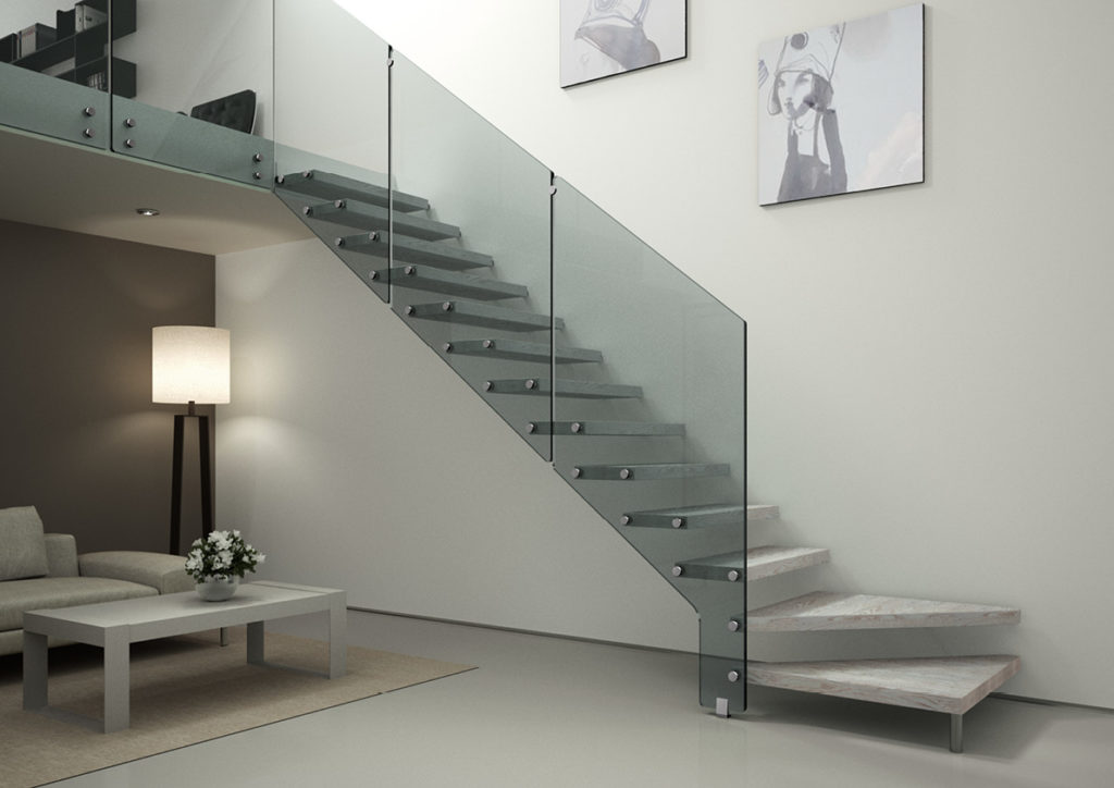 Scala a sbalzo Modì 2 con ringhiera in vetro